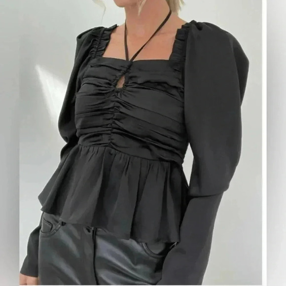 Six/Fifty Women's The Rudy Long Sleeve Ruched Peplum Blouse Top Size Small - Picture 8 of 8